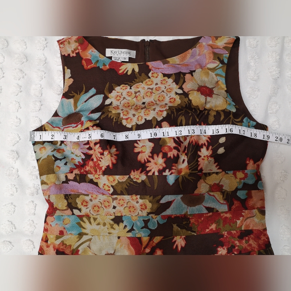 Kay Unger Women's Size 12 Floral Sleeveless Dress - Silk Wool Blend - Picture 8 of 9